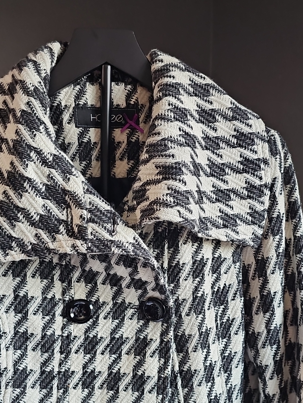 Black & White Houndstooth Wool-Blend Coat Alabama Roll Tide